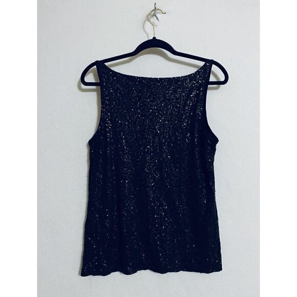 Talbots Womens Medium Sleeveless Sequin Tank Top Black Lined Stretch - Picture 4 of 7